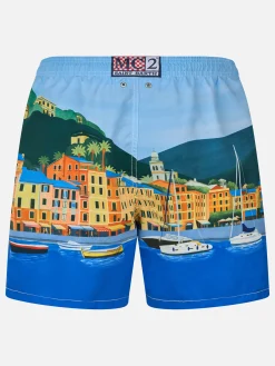 Mittellange Gustavia-Badeshorts für Herren mit platziertem Portofino-Aufdruck