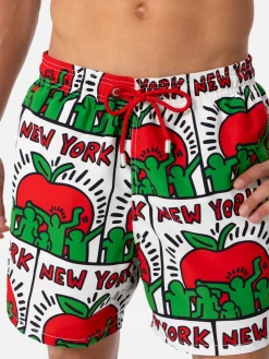 Mittellange Gustavia-Badeshorts für Herren mit platziertem Keith-Haring-Design | KEITH HARING SONDERAUSGABE