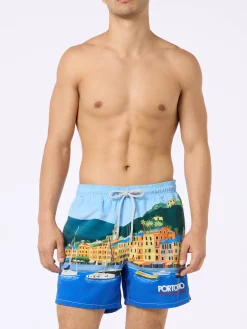 Mittellange Gustavia-Badeshorts für Herren mit platziertem Portofino-Aufdruck