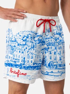 Mittellange Gustavia-Badeshorts für Herren mit platziertem Portofino-Aufdruck