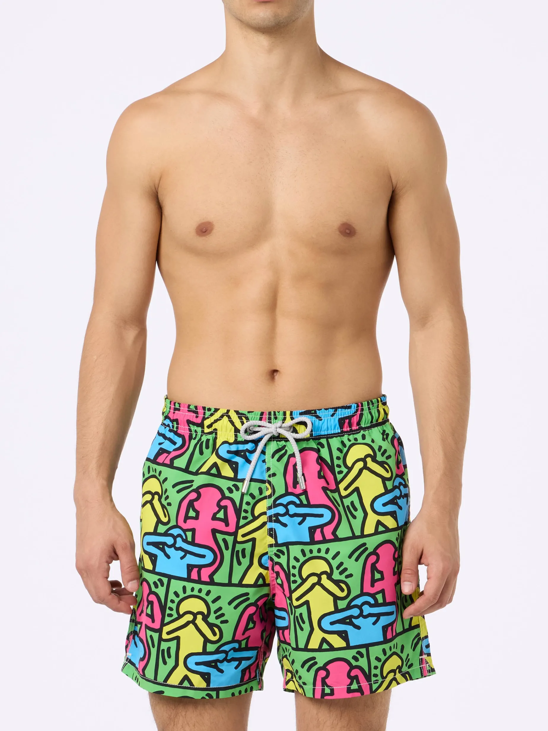 Mittellange Gustavia-Badeshorts für Herren mit platziertem Keith-Haring-Design | KEITH HARING SONDERAUSGABE