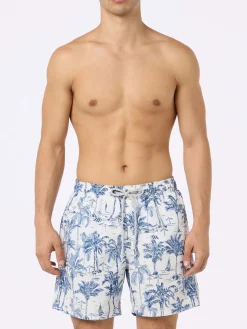 Mittellange Gustavia-Badeshorts für Herren mit Toile de Jouy-Aufdruck