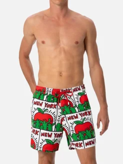 Mittellange Gustavia-Badeshorts für Herren mit platziertem Keith-Haring-Design | KEITH HARING SONDERAUSGABE