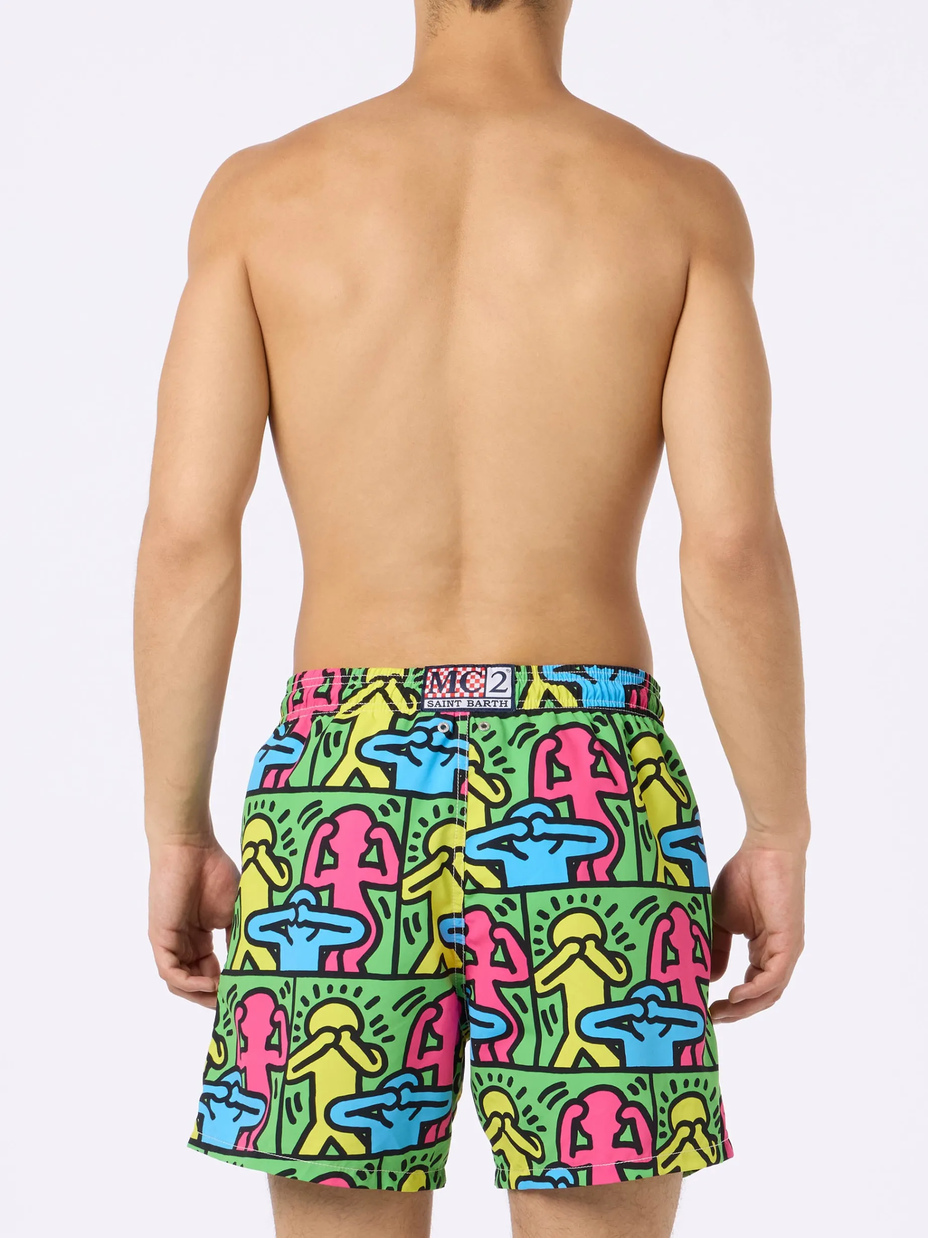 Mittellange Gustavia-Badeshorts für Herren mit platziertem Keith-Haring-Design | KEITH HARING SONDERAUSGABE