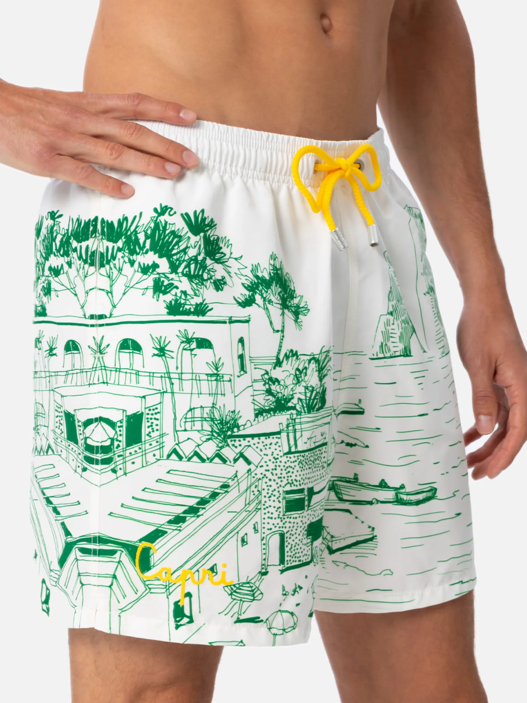 Mittellange Gustavia-Badeshorts für Herren mit Capri-Aufdruck