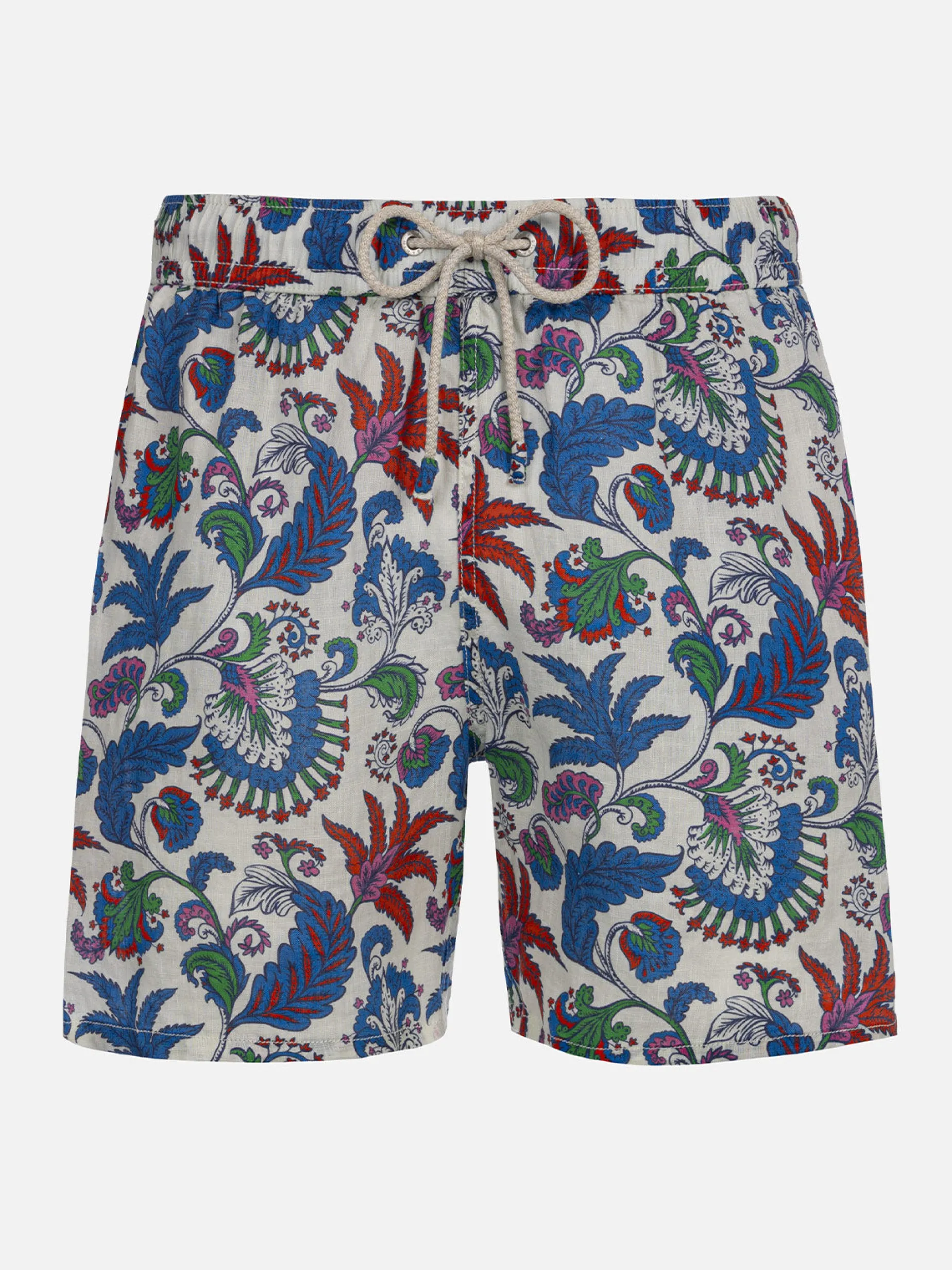 Mittellange Herren-Badeshorts Gustavia aus Leinen mit Blumendruck