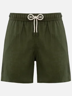 Mittellange Herren-Badeshorts aus militärgrünem Leinen Gustavia