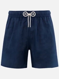 Mittellange Herren-Badeshorts aus marineblauem Leinen Gustavia