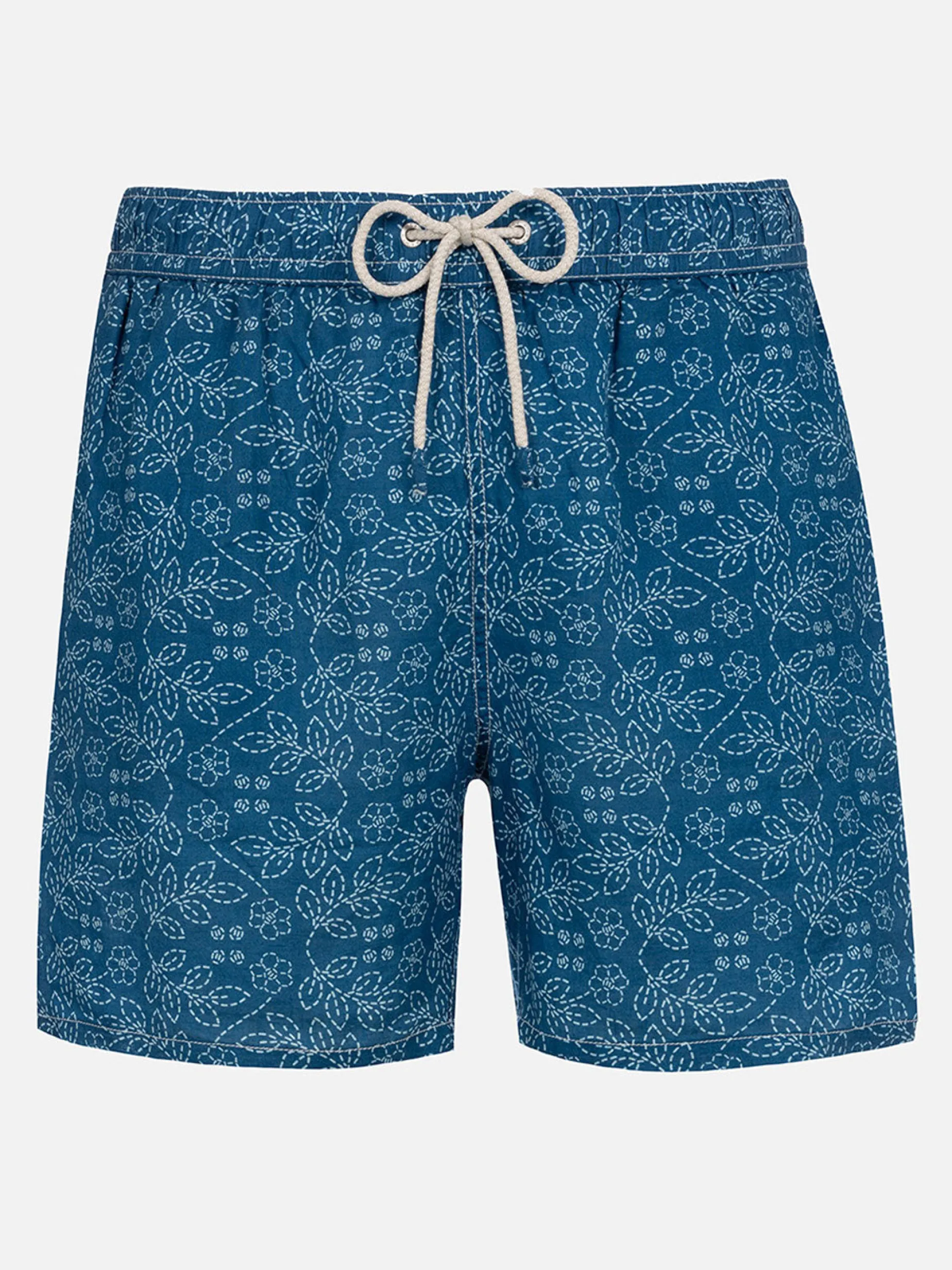 Mittellange Herren-Badeshorts Gustavia aus Leinen mit Sashiko-Print