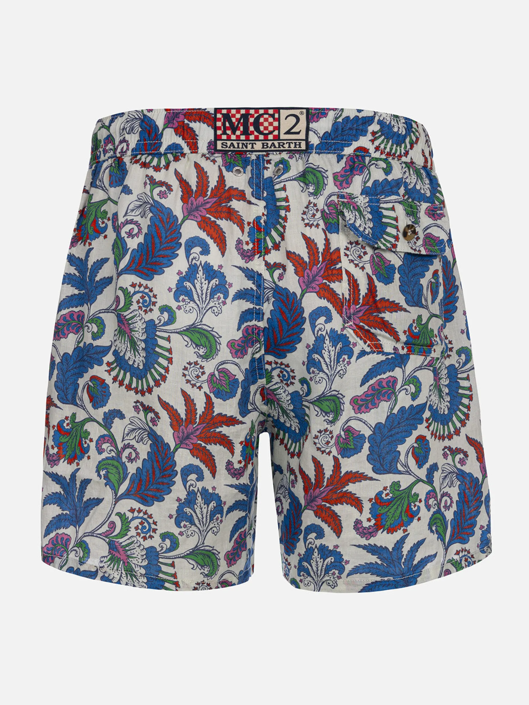 Mittellange Herren-Badeshorts Gustavia aus Leinen mit Blumendruck