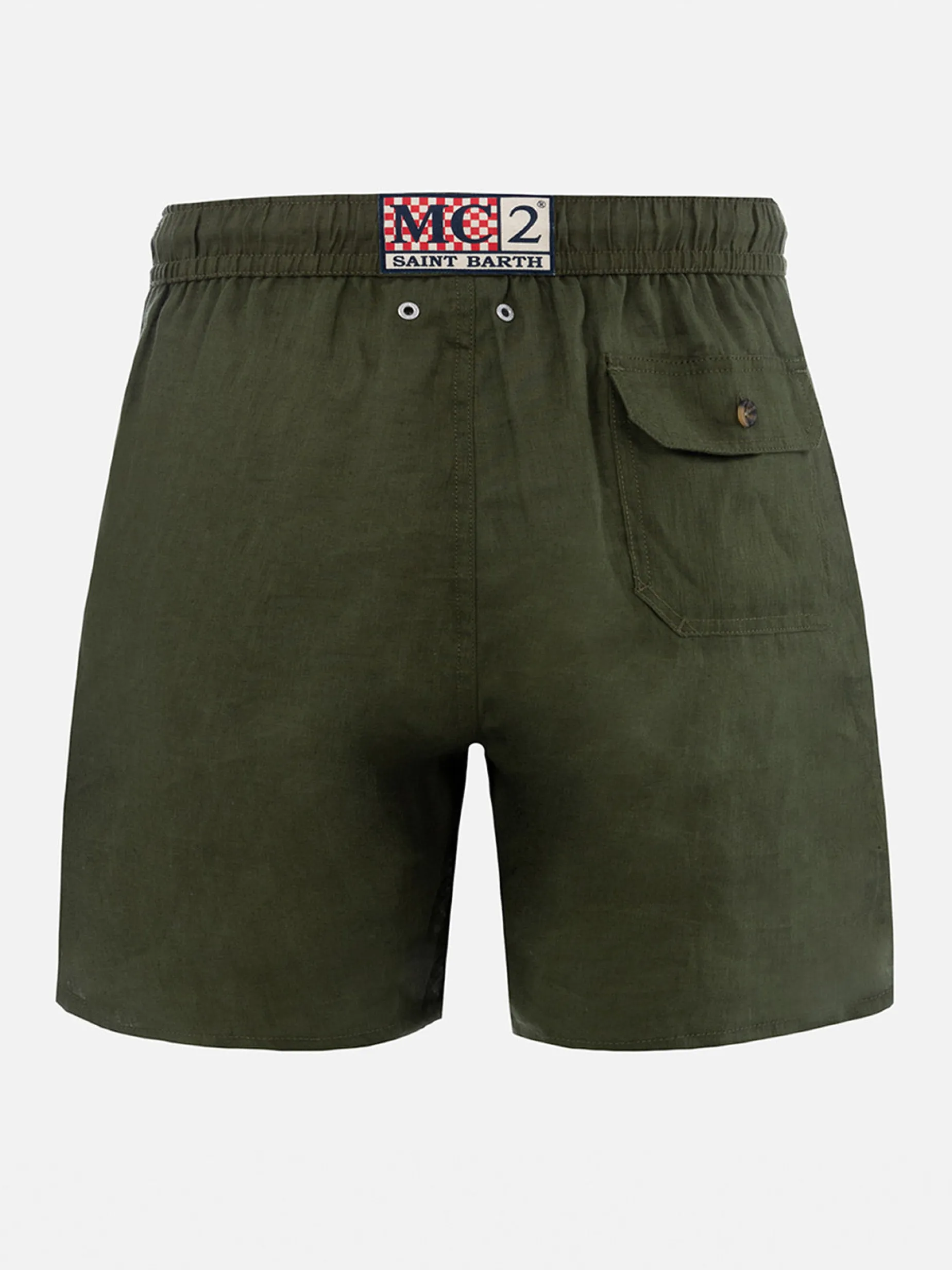 Mittellange Herren-Badeshorts aus militärgrünem Leinen Gustavia