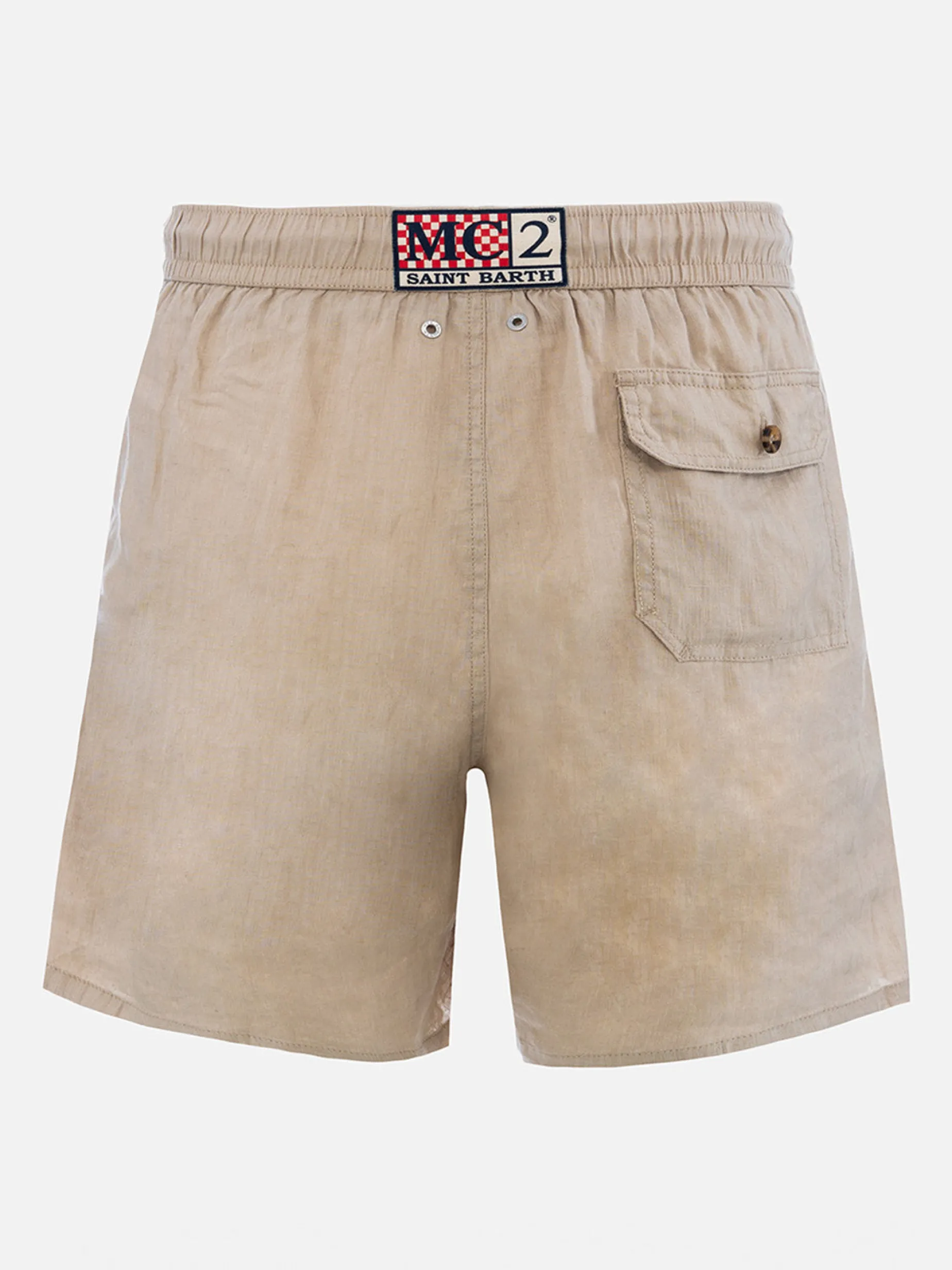 Mittellange Herren-Badeshorts aus beigem Leinen Gustavia
