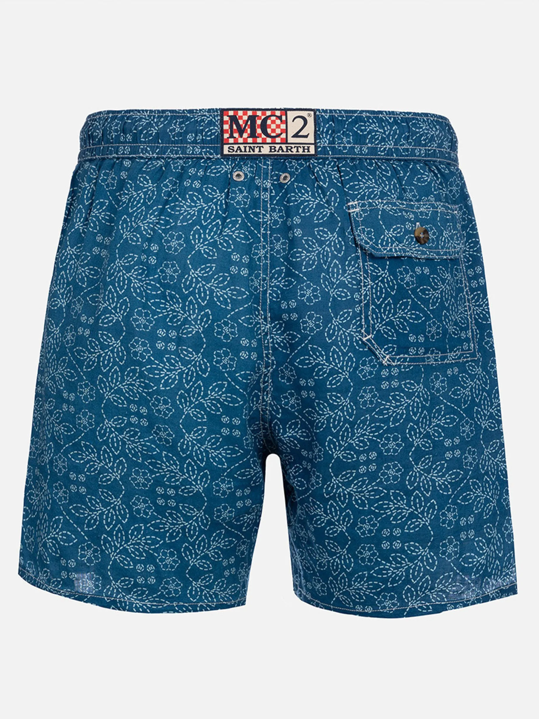 Mittellange Herren-Badeshorts Gustavia aus Leinen mit Sashiko-Print