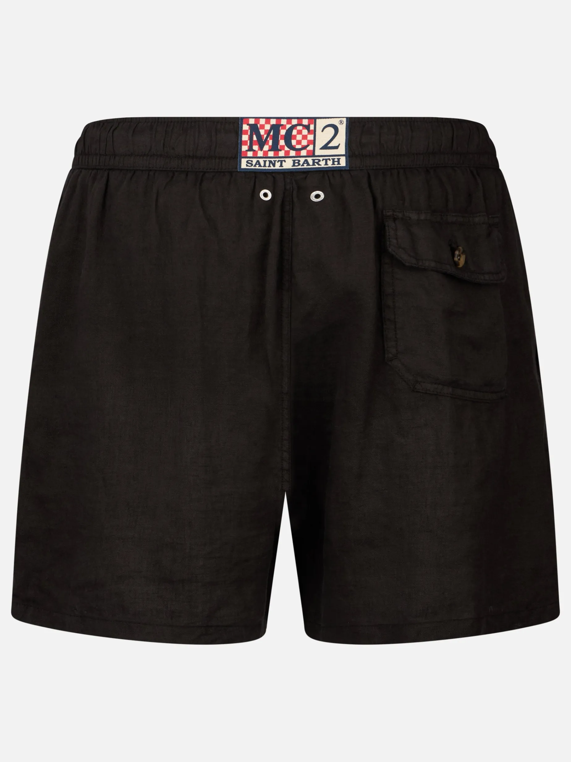 Mittellange Herren-Badeshorts aus schwarzem Leinen Gustavia