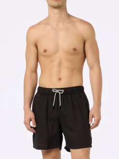 Mittellange Herren-Badeshorts aus schwarzem Leinen Gustavia
