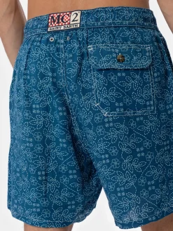 Mittellange Herren-Badeshorts Gustavia aus Leinen mit Sashiko-Print