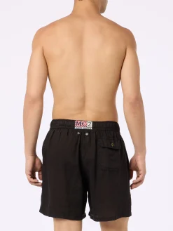Mittellange Herren-Badeshorts aus schwarzem Leinen Gustavia