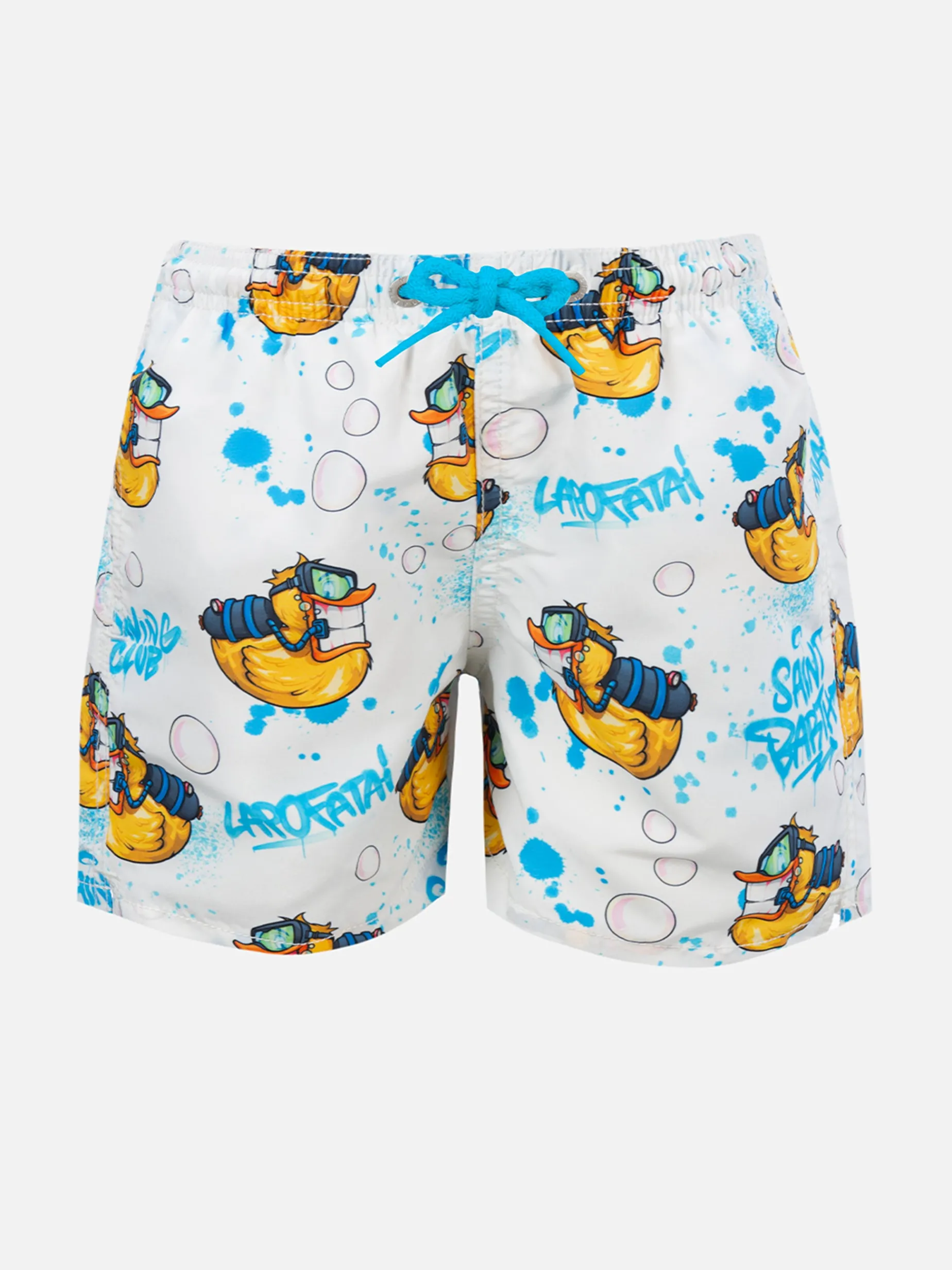 Mittellange Jeans-Badeshorts für Jungen mit Crypto Ducky-Aufdruck | CRYPTOPUPPET-SONDERAUSGABE