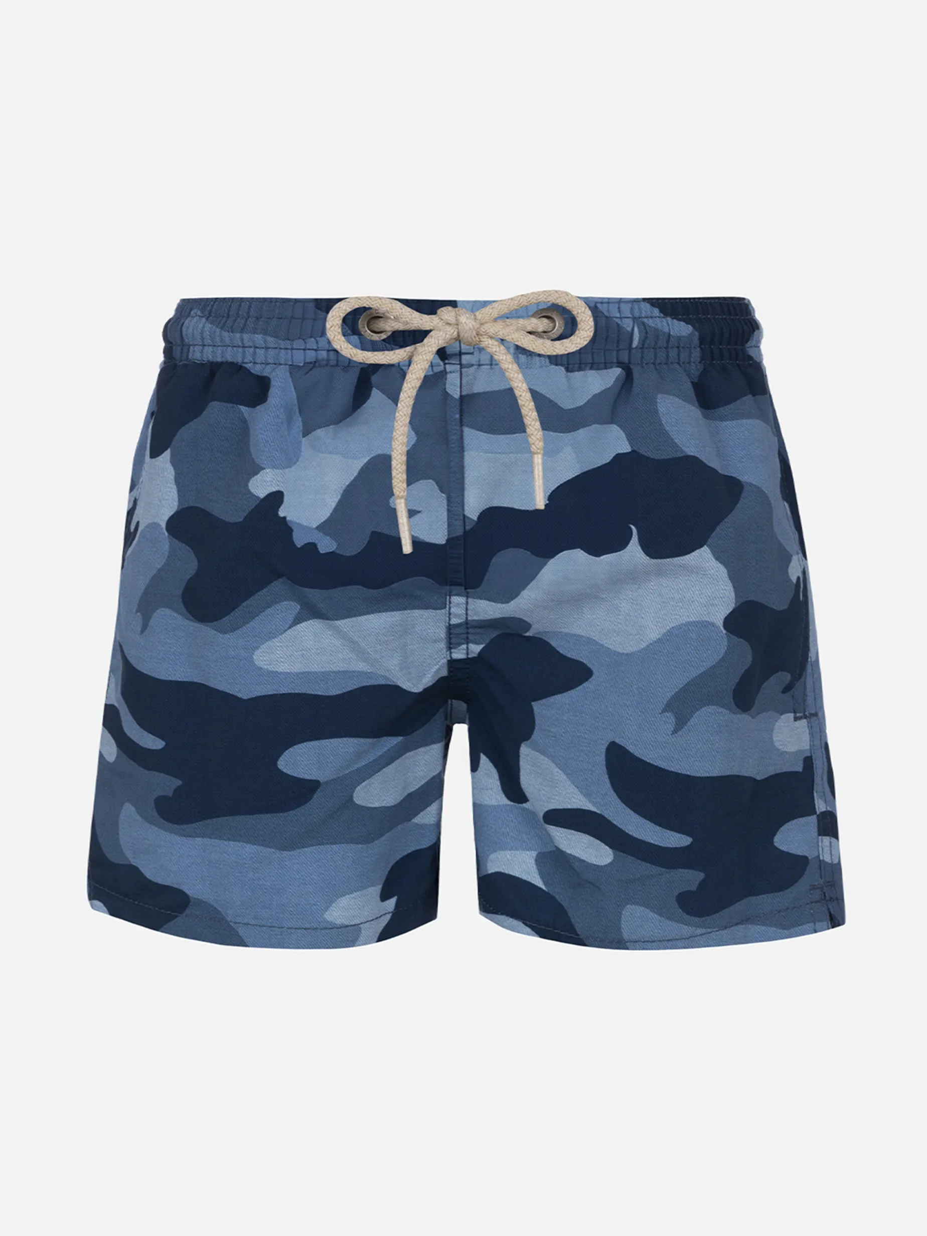Mittellange Jeans-Badeshorts für Jungen mit Tarnmuster