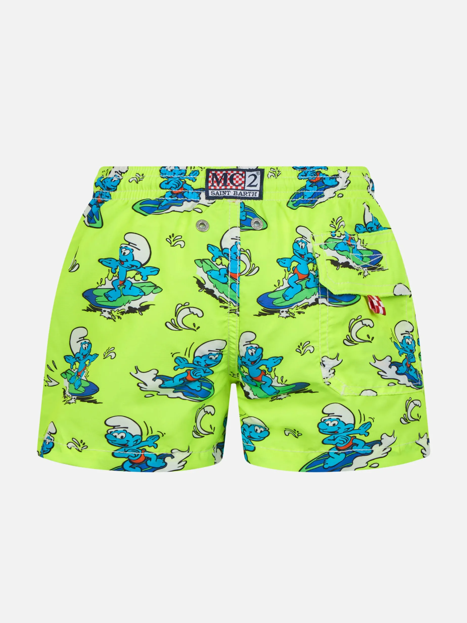 Mittellange Jeans-Badeshorts für Jungen mit Schlumpf-Aufdruck | DIE SCHMURF-SONDEREDITION