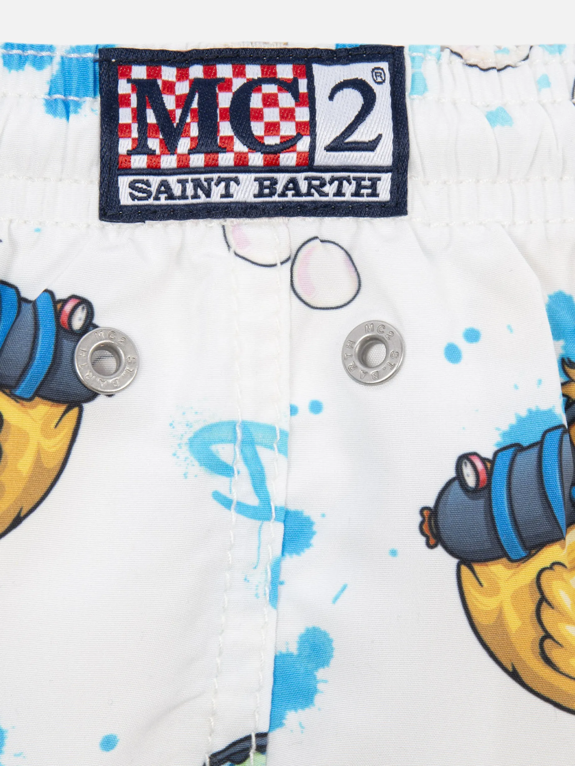 Mittellange Jeans-Badeshorts für Jungen mit Crypto Ducky-Aufdruck | CRYPTOPUPPET-SONDERAUSGABE