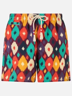 Mittellange mehrfarbige Ikat-Badeshorts für Herren Caprese