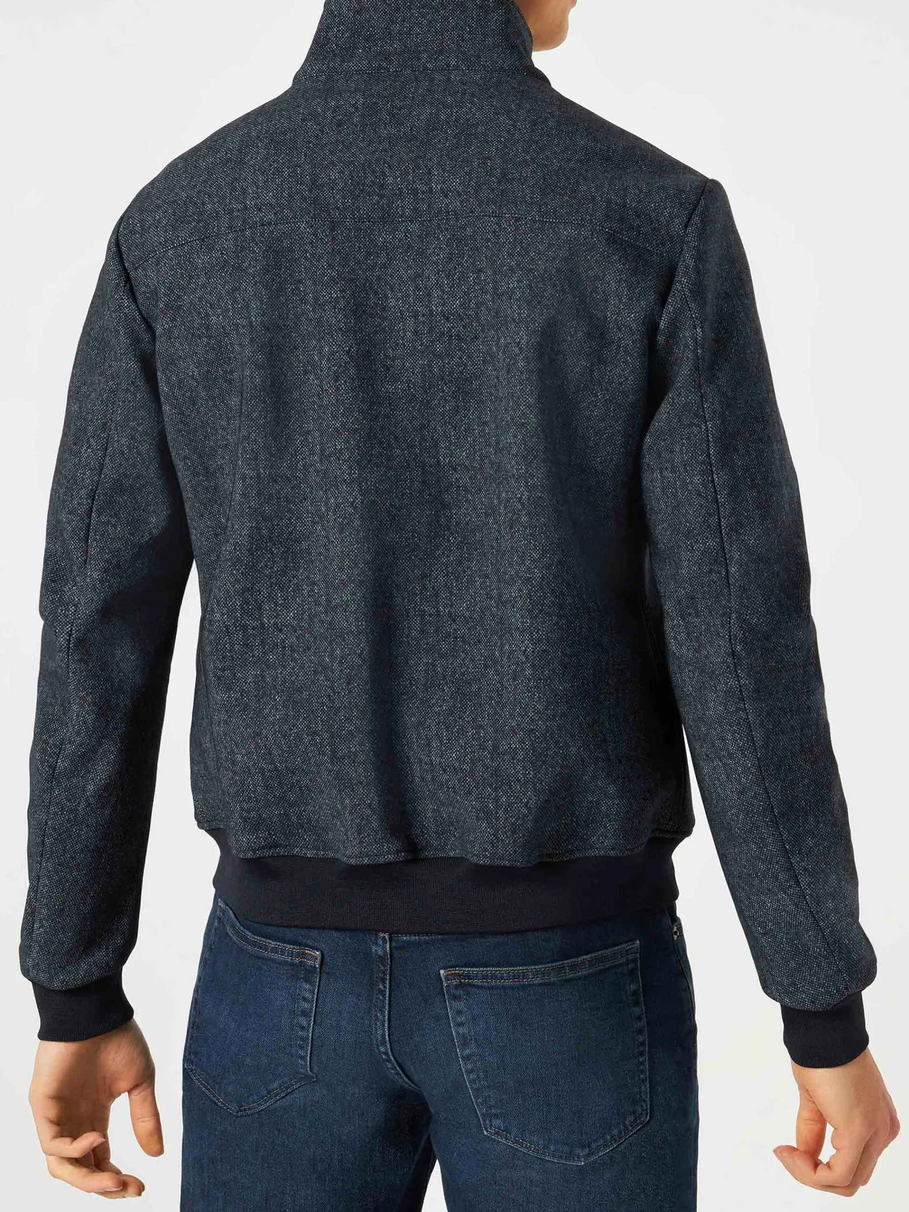 Mittelschwere Herren-Bomberjacke in Mélange-Blau