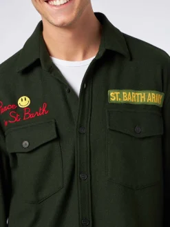 Moleskin-Overshirt mit Peace in St. Barth-Stickerei