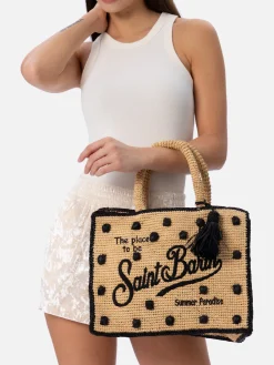 Naturbeige Colette Raffia-Handtasche mit Polka-Dot-Applikationen