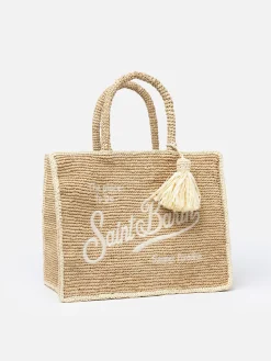 Naturbeige Colette Raffia-Handtasche mit Stickerei