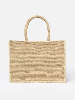 Naturbeige Colette Raffia-Handtasche mit Stickerei