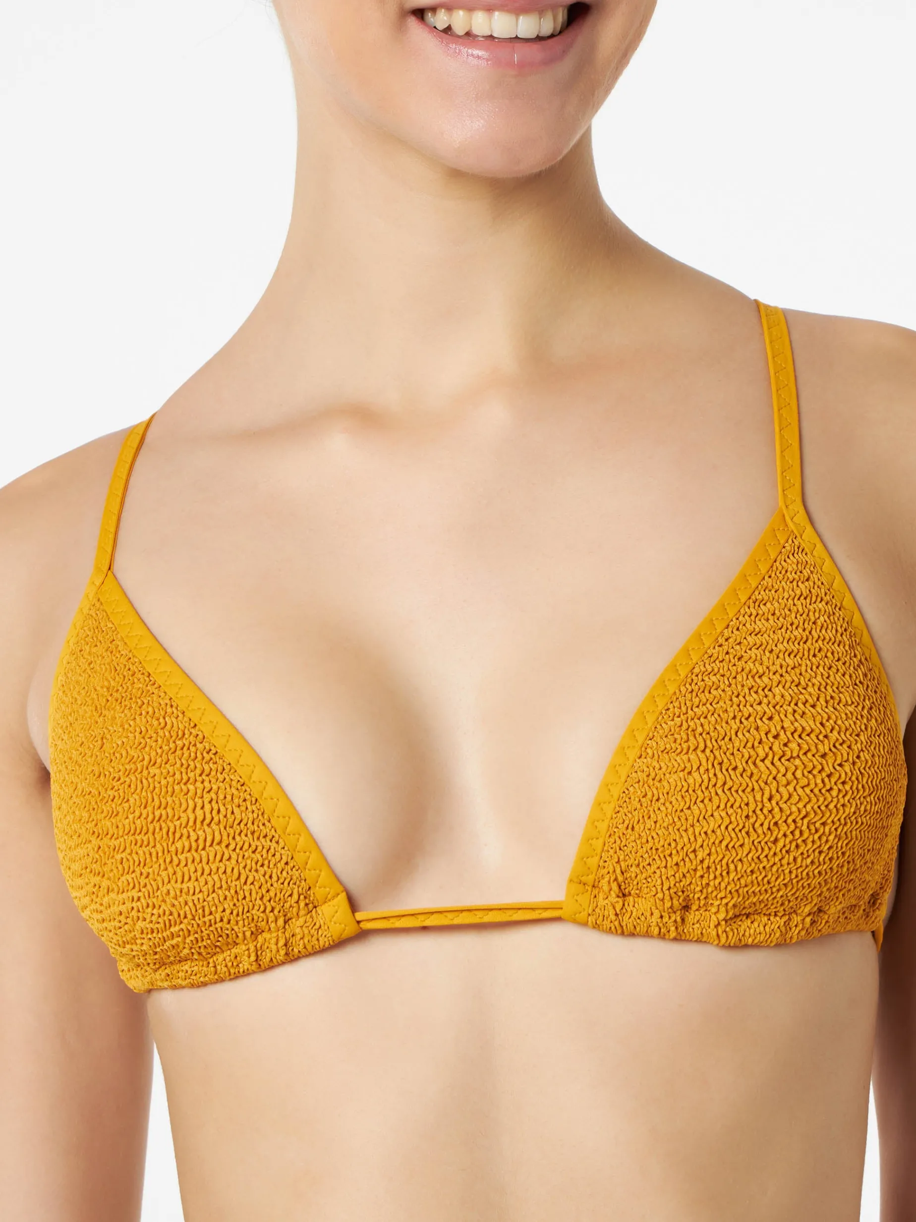 Ockerfarbener Crinkle-Triangel-Bikini für Damen