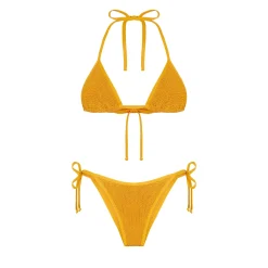 Ockerfarbener Crinkle-Triangel-Bikini für Damen