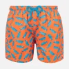Orangefarbene Badeshorts für Jungen mit Mikro-Krokodil-Print