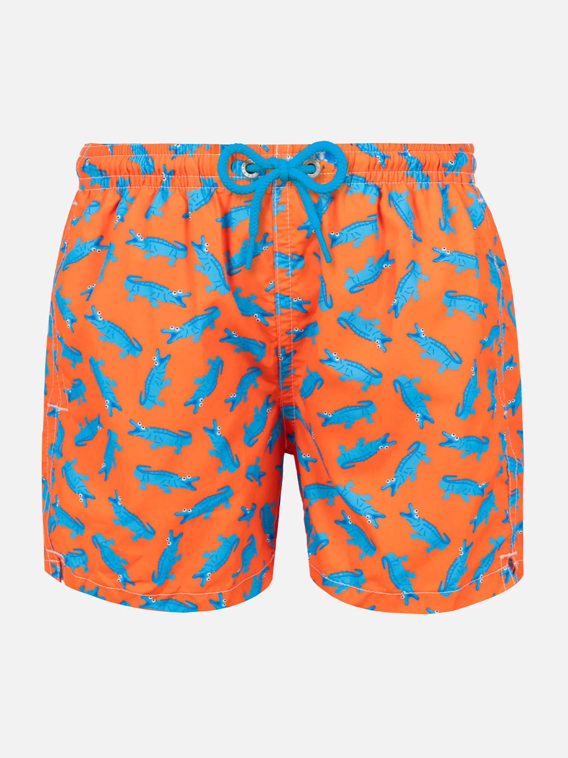 Orangefarbene Badeshorts für Jungen mit Mikro-Krokodil-Print