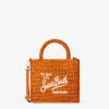 Orangefarbene Mini-Vanity-Basttasche mit Stickerei vorne
