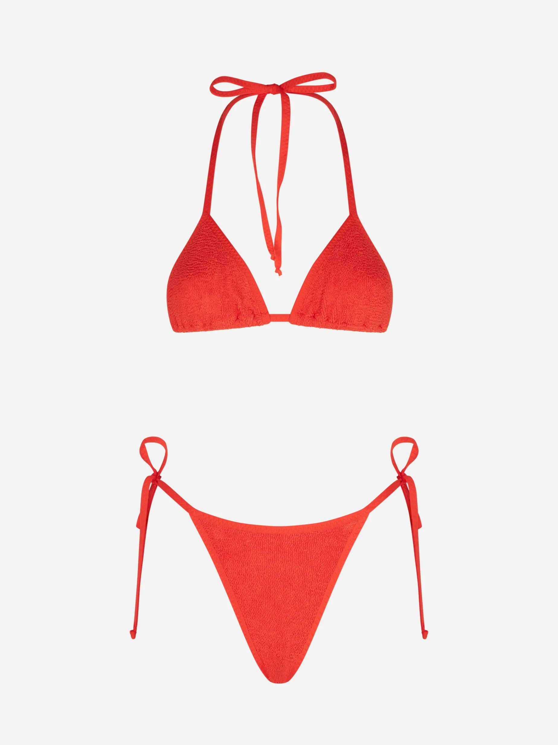 Orangefarbener Crinkle-Triangel-Bikini für Damen