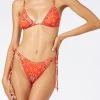 Orangefarbener Damen-Triangel-Bikini mit Bandana-Print