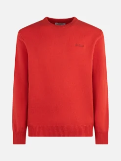 Orangefarbener Herrenpullover mit Rundhalsausschnitt und St. Barth-Stickerei