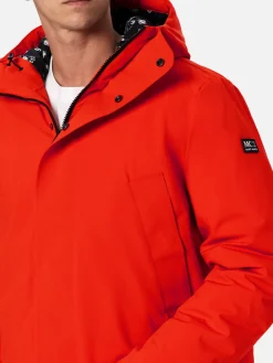 Orangefarbener Parka für Herren mit Kapuze und Bandana-Futter