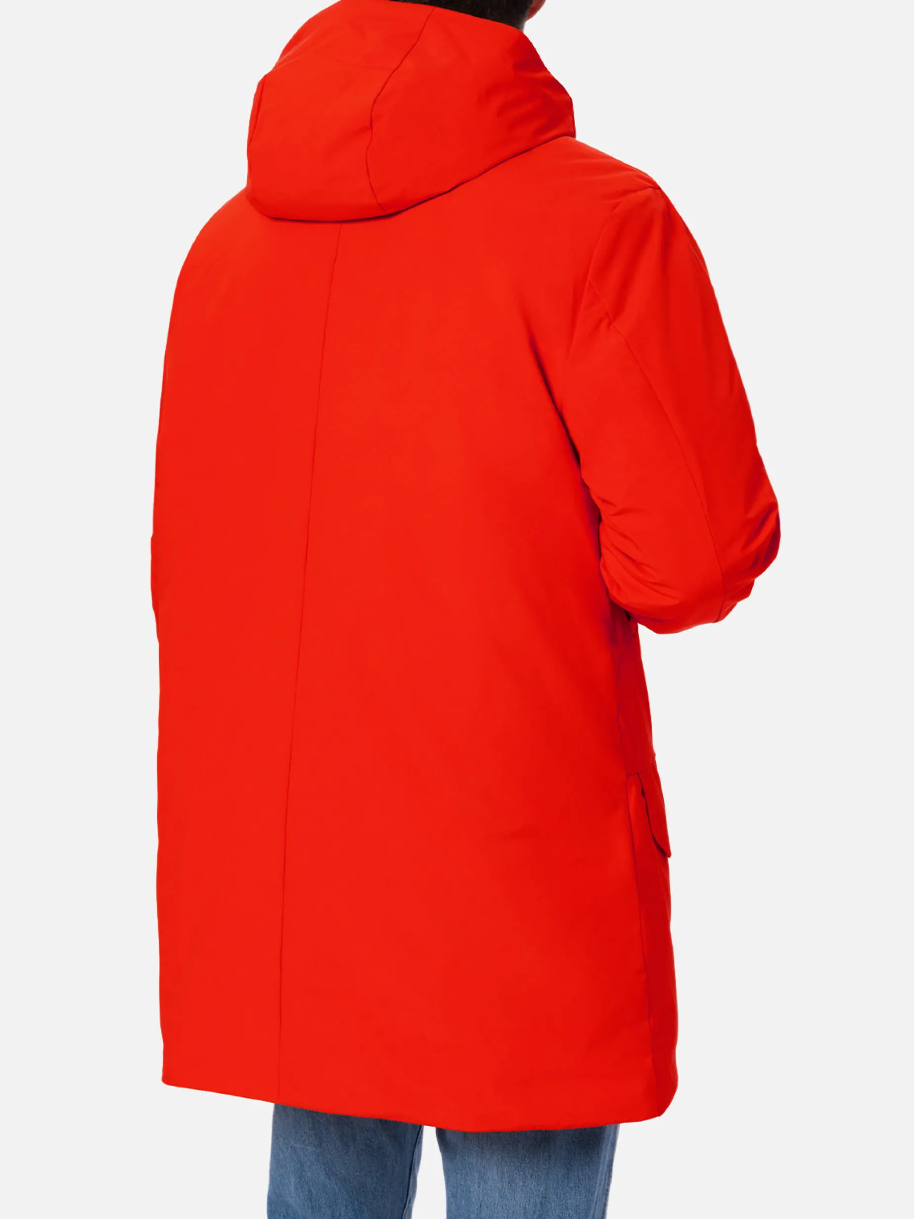 Orangefarbener Parka für Herren mit Kapuze und Bandana-Futter