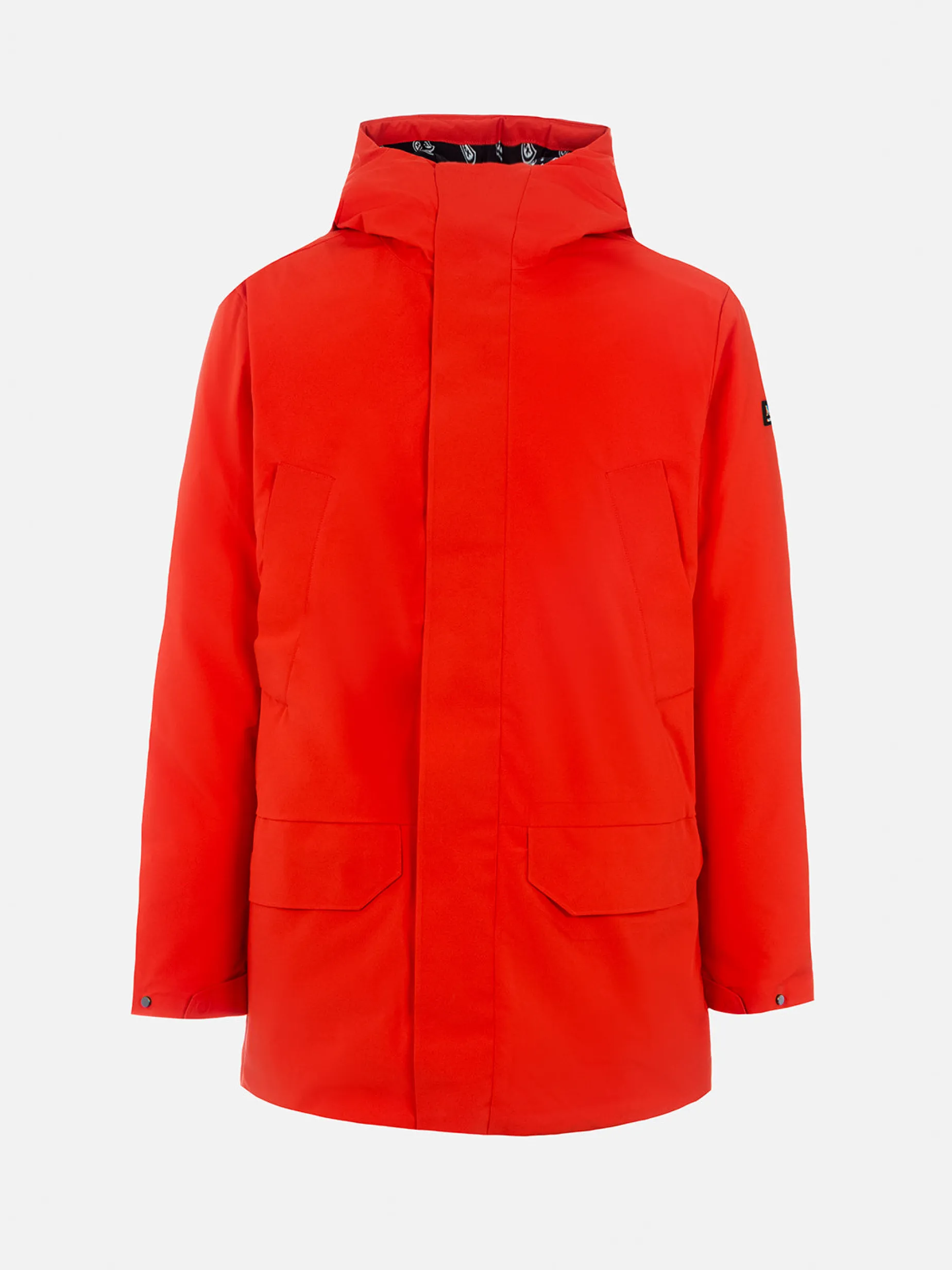 Orangefarbener Parka für Herren mit Kapuze und Bandana-Futter