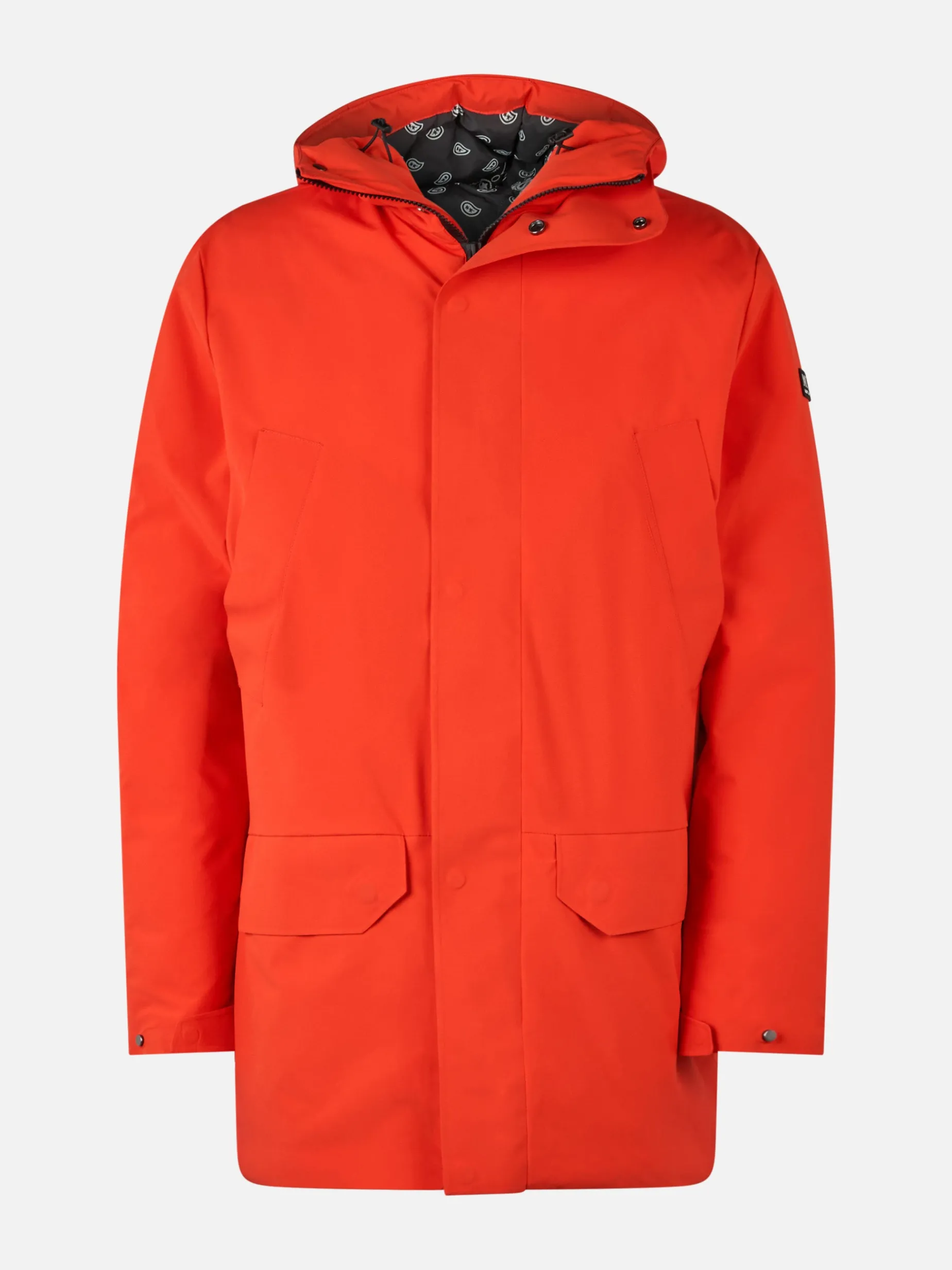 Orangefarbener Parka für Herren mit Kapuze und Bandana-Futter