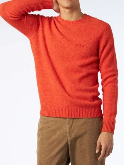 Orangefarbener Stretch-Wollpullover für Herren mit St. Barth-Stickerei