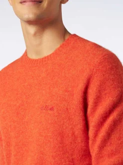 Orangefarbener Stretch-Wollpullover für Herren mit St. Barth-Stickerei
