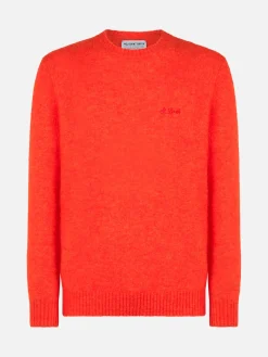 Orangefarbener Stretch-Wollpullover für Herren mit St. Barth-Stickerei