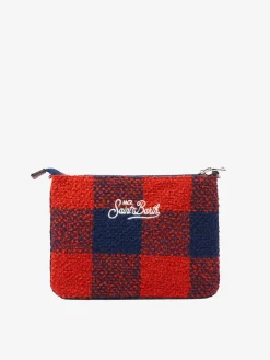 Parisienne Umhängetasche Clutch aus Wolle mit orangefarbenem Gingham-Muster