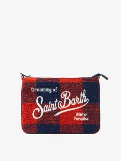 Parisienne Umhängetasche Clutch aus Wolle mit orangefarbenem Gingham-Muster