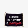 Parisienne-Umhängetasche Clutch aus Samt mit Motiv und der Stickerei „All I want for Christmas is Saint Barth“.