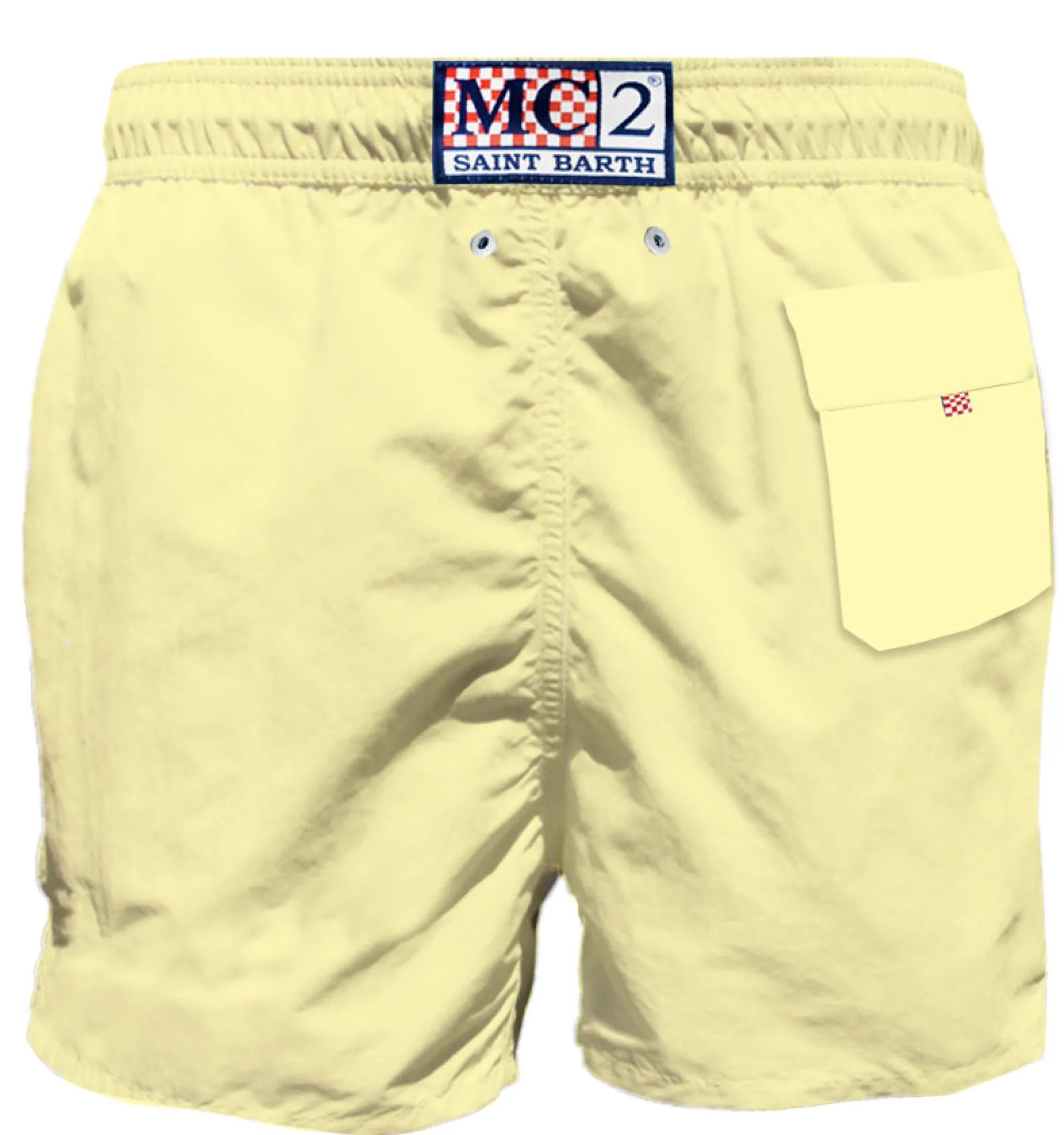 Pastellgelbe Herren-Badeshorts mit Tasche